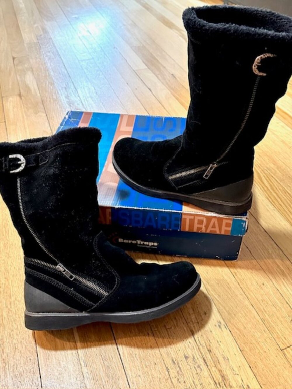 BareTraps Lantana Black Suede/Faux Fur Boots - Sz 9.5 - M